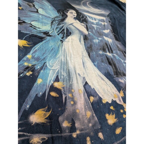 VTG Y2K Mens 3XL Blue Dyed The Mountain Waterfall Fairy Moon Nature T-Shirt XXXL - Picture 6 of 10